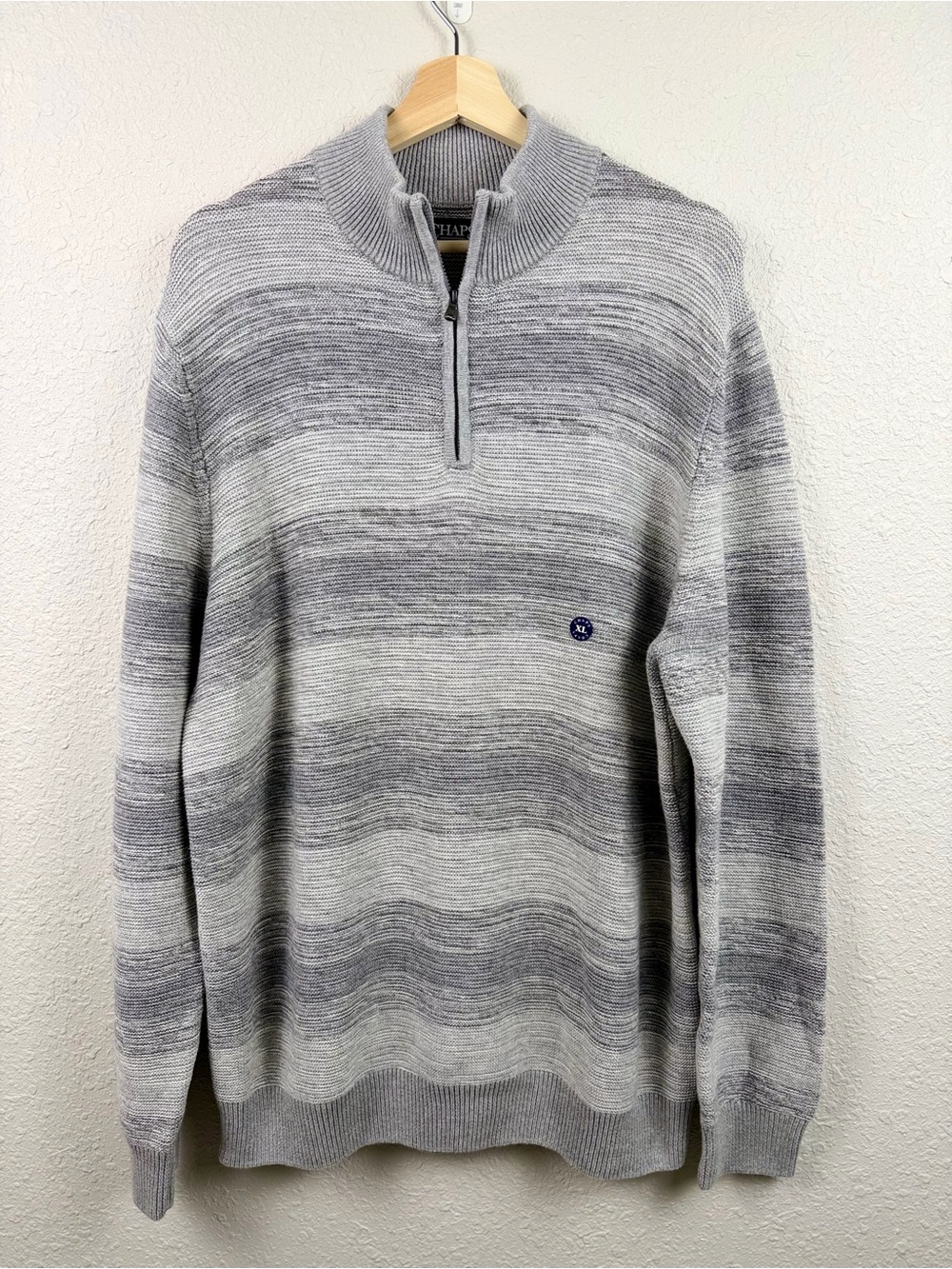 Chaps Men’s XL Quarter 1/4 Zip Striped Gray Sweater Marled Cotton Knit NWT